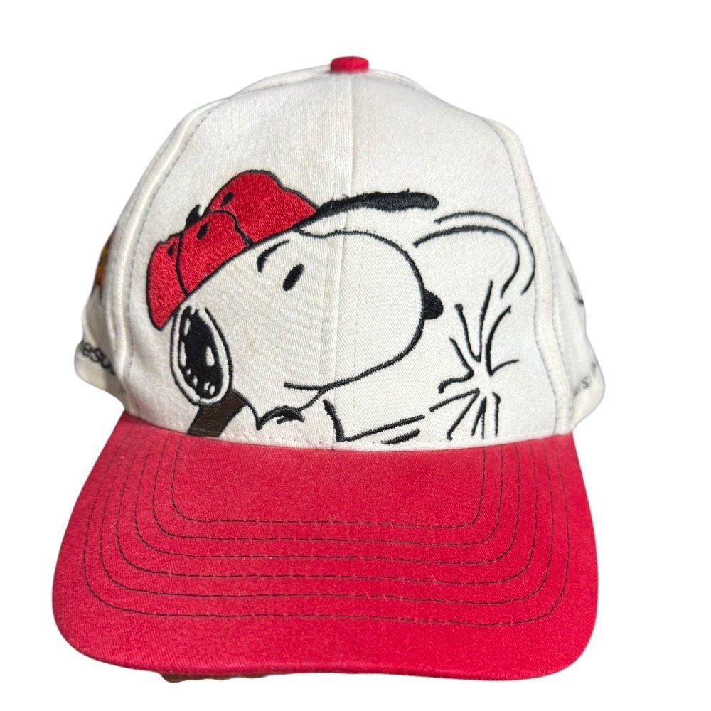 Snoopy Peanuts Baseball Hat  White Red Cotton Graphic Strapback MetLife Vintage